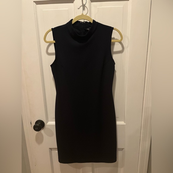 LIKE NEW Sharagano Deep Navy Blue Mock Neck Sleeveless Sheath Dress - Picture 5 of 12